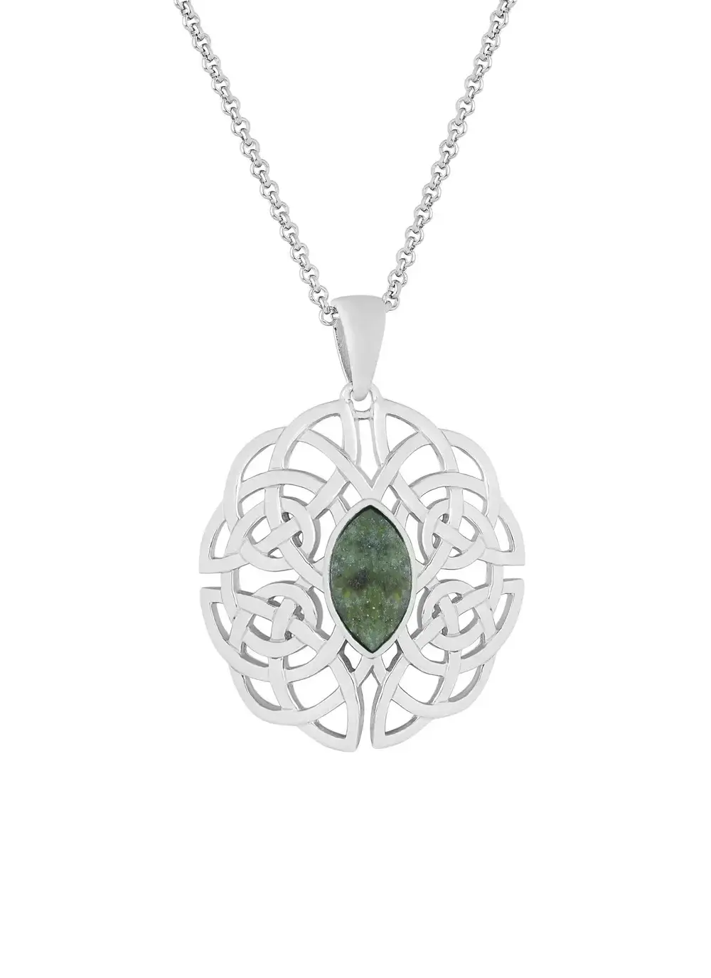 Sterling Silver Connemara Marble Pendant with Celtic Knot Motif